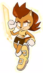 Size: 1194x2048 | Tagged: safe, artist:jadepesky, sally acorn, charging, flying, ringblader outfit, super form, super sally, white background
