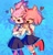 Size: 1354x1413 | Tagged: safe, artist:onlyastraa, amy rose, blaze the cat, cat, hedgehog, 2022, amy x blaze, amybetes, arms folded, blazebetes, blushing, cute, eyes closed, female, females only, hands on shoulders, hearts, lesbian, mouth open, one eye closed, schoolgirl outfit, shipping