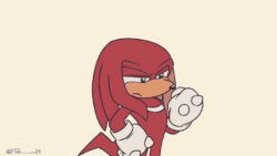 Size: 800x450 | Tagged: safe, artist:te____zz, knuckles the echidna, sonic the hedgehog, 2023, animated, duo, frown, signature, simple background, smile, standing