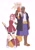 Size: 1447x2048 | Tagged: safe, artist:hallsth_eien, amy rose, big the cat, cream the rabbit, human, dark skin, humanized, piko piko hammer, riding on shoulder, simple background, team rose, trio, white background
