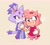 Size: 2048x1837 | Tagged: safe, artist:silver_varian, amy rose, blaze the cat, cat, hedgehog, 2023, amy x blaze, amy's halterneck dress, blaze's tailcoat, cute, female, females only, hand on chest, hearts, holding hands, lesbian, pink nose, shipping