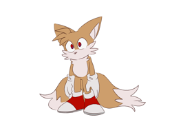 Size: 1500x1080 | Tagged: safe, artist:smallpwbbles, miles "tails" prower, flat colors, looking offscreen, no mouth, red eyes, simple background, solo, standing, white background