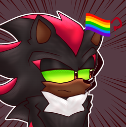 Size: 1200x1205 | Tagged: safe, artist:senordizi, shadow the hedgehog, frown, green sclera, icon, lidded eyes, looking offscreen, meme, outline, pride flag, simple background, solo, 🏳️‍🌈❓️