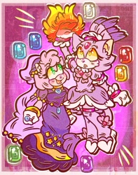 Size: 1884x2385 | Tagged: safe, artist:beebeeazzy, amy rose, blaze the cat, cat, hedgehog, 2023, amy x blaze, cute, female, females only, flame, fortune teller, lesbian, looking up, shipping, sol emerald