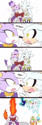 Size: 696x2048 | Tagged: safe, artist:yotsumeddd, blaze the cat, cheese (chao), cream the rabbit, silver the hedgehog, blushing, nose to nose
