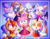 Size: 2048x1582 | Tagged: safe, artist:chiaraeliz, amy rose, blaze the cat, cream the rabbit, rouge the bat, tangle the lemur, trip the sungazer, whisper the wolf, border, female, females only, gradient background, group, looking at viewer, smile, v sign