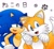 Size: 1280x1175 | Tagged: safe, artist:hoshi_kurakura, miles "tails" prower, sonic the hedgehog, cat, 2023, bell, collar, cute, duo, gay, japanese text, neko, pawprint, shipping, simple background, sonic x tails, species swap, standing, sweatdrop, white background