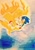 Size: 718x1024 | Tagged: safe, artist:sontailsweek, miles "tails" prower, sonic the hedgehog, super tails, fox, hedgehog, abstract background, classic sonic, duo, flying, gay, holding them, male, modern tails, shipping, sonic x tails, sontails week, super form, traditional media