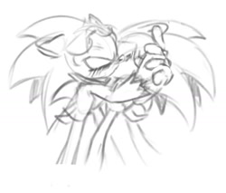 Size: 1270x1082 | Tagged: safe, artist:odysseyre, scourge the hedgehog, sonic the hedgehog, blushing, duo, eyes closed, gay, holding hands, kiss, line art, selfcest, shipping, simple background, sketch, sonourge, w.i.p, white background