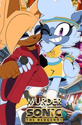 Size: 2012x3072 | Tagged: safe, artist:buddyhyped, tangle the lemur, whisper the wolf, the murder of sonic the hedgehog, arm around shoulders, duo, english text, lesbian, logo, shipping, smile, style emulation, tangle x whisper, tmosth style