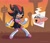 Size: 2000x1723 | Tagged: safe, artist:rusheloc, rouge the bat, shadow the hedgehog, pumpkin hill, busty shadow, gender swap, laughing, outfit swap, rouge's heart top, sunset, watermark