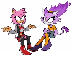 Size: 2065x1665 | Tagged: safe, artist:shakstine10, amy rose, blaze the cat, cat, hedgehog, 2022, amy x blaze, cute, female, females only, lesbian, looking at each other, shipping