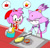 Size: 603x574 | Tagged: safe, artist:4nnski3_134t0y, amy rose, blaze the cat, cat, hedgehog, 2021, amy x blaze, cooking, cute, female, females only, fire, flame, lesbian, looking at something, shipping, stove