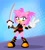 Size: 982x1100 | Tagged: safe, artist:pixelkitties, amy rose, green eyes, looking at viewer, sword, v sign, weapon