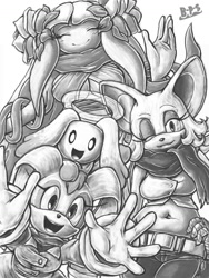 Size: 1200x1595 | Tagged: safe, artist:blue-paint-sea, cheese (chao), cosmo the seedrian, rouge the bat, sonic boom (tv)