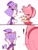 Size: 1536x2048 | Tagged: safe, artist:suyin_toons, amy rose, blaze the cat, cat, hedgehog, 2023, amy x blaze, amy's halterneck dress, blaze's tailcoat, blushing, cake, cute, eating, exclamation mark, female, females only, fork, hands on cheeks, heart, lesbian, shipping