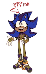 Size: 1200x1928 | Tagged: safe, artist:head---ache, oc, oc:emmie the hedgehog, hedgehog, clothes, demisexual, eyelashes, fangs, fankid, female, idk, magical gay spawn, mouth open, parent:shadow, parent:sonic, parents:sonadow, question mark, simple background, smile, solo, standing, white background