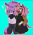 Size: 943x1000 | Tagged: safe, artist:nightgarla, amy rose, blaze the cat, alternate outfit, amy x blaze, dress, duo, exclamation mark, female, fishnets, green tongue, heart, lesbian, looking offscreen, outline, shipping, simple background, standing, turquoise background, white outline