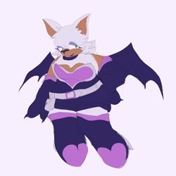 Size: 2048x2048 | Tagged: safe, artist:sonicattos, rouge the bat, purple background, redesign, simple background, smile, solo