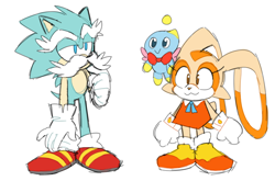 Size: 800x529 | Tagged: safe, artist:8xenon8, cheese (chao), cream the rabbit, uncle chuck
