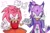 Size: 2048x1353 | Tagged: safe, artist:thescroingle, amy rose, blaze the cat, cat, hedgehog, 2022, amy x blaze, blaze's tailcoat, blushing, clothes, cute, female, females only, hearts, holding hands, lesbian, one eye closed, shipping, skirt