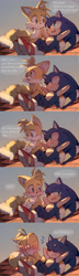 Size: 1988x6890 | Tagged: safe, artist:狗不理栗子好吃吗, miles "tails" prower, sonic the hedgehog, blushing, comic, covering face, dialogue, duo, english text, eyes closed, flustered, gay, looking at them, mouth open, outdoors, shipping, sitting, smile, sonic x tails, talking