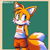 Size: 2048x2048 | Tagged: safe, ai art, artist:mobians.ai, miles "tails" prower, blushing, border, edit, femboy hooters, green background, hands behind back, hooters outfit, looking offscreen, prompter:taeko, simple background, smile, solo, standing