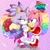 Size: 1300x1300 | Tagged: safe, artist:mitzeenr, amy rose, blaze the cat, cat, hedgehog, 2022, amy x blaze, amy's halterneck dress, blaze's tailcoat, blushing, clothes, cute, dress, female, females only, holding hands, lesbian, looking at each other, one eye closed, pride, shipping