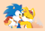 Size: 653x441 | Tagged: safe, artist:askboominggays, miles "tails" prower, sonic the hedgehog, 2016, ask booming gays, blushing, chili dog, crumbs, duo, eyes closed, gay, holding something, kiss, looking at them, shipping, simple background, sonic boom (tv), sonic x tails, standing