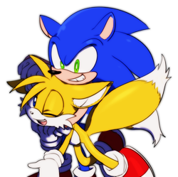 Size: 463x461 | Tagged: safe, artist:syesye996, miles "tails" prower, sonic the hedgehog, 2014, duo, floppy ears, gay, mouth open, noogie, one eye closed, shipping, simple background, smile, sonic x tails, transparent background