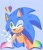 Size: 827x965 | Tagged: safe, artist:stariiance, sonic the hedgehog, blue background, cape, cute, gay pride, heart, looking offscreen, pride, simple background, smile, solo, sonabetes, sparkles, standing, trans pride, v sign, wink