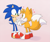 Size: 1053x875 | Tagged: safe, artist:yellowbloggion, miles "tails" prower, sonic the hedgehog, 2015, abstract background, blushing, cute, duo, gay, heart, holding hands, looking at each other, shipping, smile, sonabetes, sonic x tails, standing, surprised, tailabetes