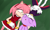 Size: 617x376 | Tagged: safe, artist:obstagoodra, amy rose, blaze the cat, cat, hedgehog, 2022, amy x blaze, amy's halterneck dress, blaze's tailcoat, blushing, clothes, cute, dress, eyes closed, female, females only, lesbian, relaxing, shipping