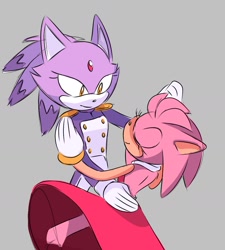 Size: 1440x1598 | Tagged: safe, artist:marino_5051, amy rose, blaze the cat, cat, hedgehog, 2022, amy x blaze, cute, dancing, eyes closed, female, females only, hand on back, holding hands, lesbian, shipping