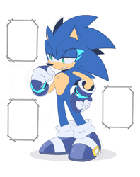 Size: 1618x2048 | Tagged: safe, artist:anhvo3511, sonic the hedgehog, alternate universe, au:darkleading, blue gloves, blue shoes, clenched teeth, hand on hip, lidded eyes, looking offscreen, simple background, solo, standing, thinking, white background