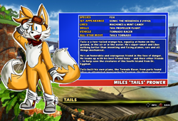 Size: 2476x1688 | Tagged: safe, artist:sakruafairytail, miles "tails" prower, 2022, abstract background, character name, english text, looking offscreen, outline, reference sheet, smile, solo, sonic boom (tv), standing