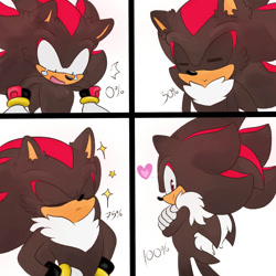 Size: 1500x1500 | Tagged: safe, artist:josithehedgehog, shadow the hedgehog, 2016, arms folded, back fluff, chest fluff, cute, ear fluff, english text, eyes closed, frown, heart, looking back, mouth open, neck fluff, panels, shadowbetes, simple background, smile, solo, sparkles, standing, tears, white background
