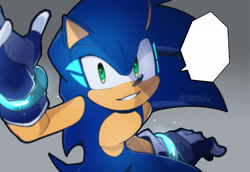 Size: 2048x1405 | Tagged: safe, artist:anhvo3511, sonic the hedgehog, alternate universe, au:darkleading, gradient background, looking at viewer, smile, solo, speech bubble