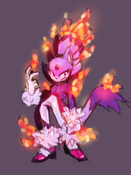 Size: 568x757 | Tagged: safe, artist:ill-corpses, blaze the cat, fire, fire finger, frown, grey background, looking offscreen, simple background, sketch, solo, standing