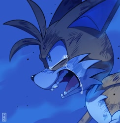 Size: 2001x2048 | Tagged: safe, artist:thatbirdguy_, miles "tails" prower, 2023, abstract background, angry, crying, eye twitch, looking ahead, mouth open, scratch (injury), signature, solo, tears, tears of anger