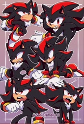Size: 736x1074 | Tagged: safe, artist:sonicaimblu19, shadow the hedgehog, expression sheet, gradient background, outline, signature, solo, sparkles