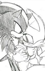 Size: 622x971 | Tagged: artist needed, safe, miles "tails" prower, shadow the hedgehog, black and white, blushing, duo, gay, holding hands, shadails, shipping, simple background, sketch, white background