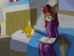 Size: 2000x1500 | Tagged: safe, artist:vixie-reynard, miles "tails" prower, rosemary prower, sleeping