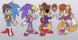 Size: 2932x1513 | Tagged: safe, artist:itoruna-the-platypus, amadeus prower, bernadette hedgehog, jules hedgehog, rosemary prower, redesign, ring, two tails