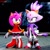 Size: 3840x3840 | Tagged: safe, artist:hunicrio, amy rose, blaze the cat, cat, hedgehog, 2023, 3d, amy x blaze, amy's halterneck dress, blaze's tailcoat, clothes, cute, dress, female, females only, lesbian, looking at each other, shipping