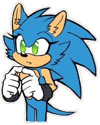 Size: 632x790 | Tagged: safe, artist:proboom, sonic the hedgehog, 2023, arm fluff, au:resonance, commission, cute, ear fluff, eyelashes, fingers together, frown, looking offscreen, nonbinary, one fang, outline, solo, sonabetes, standing