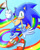 Size: 800x1000 | Tagged: safe, artist:dramaticghost, sonic the hedgehog, 2022, flag, gay pride, holding something, looking at viewer, pride, pride flag, progress pride, smile, solo, sparkles