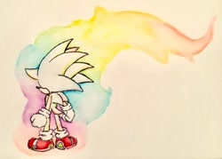 Size: 500x358 | Tagged: safe, artist:chazum, sonic the hedgehog, 2018, hyper form, hyper sonic, solo, standing, traditional media, watercolor