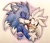 Size: 2770x2362 | Tagged: safe, artist:chazum, silver the hedgehog, sonic the hedgehog, 2017, beanbrows, cute, duo, eyes closed, fangs, gay, holding them, licking, licking face, shipping, shrunken pupils, sonabetes, sonilver, traditional media, wagging tail, were form, werehog