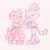 Size: 2048x2048 | Tagged: safe, artist:any_katse, amy rose, blaze the cat, cat, hedgehog, 2021, amy x blaze, cute, dress, female, females only, holding hands, lesbian, looking at each other, shipping, sketch
